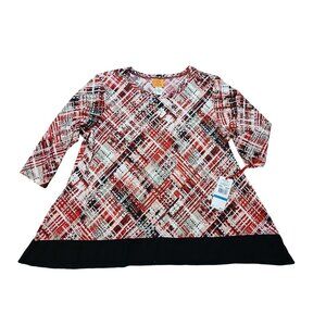 Ruby Rd 3/4 Sleeve Knit Tunic Top Womens XL Geometric Print Corpcore Grannycore